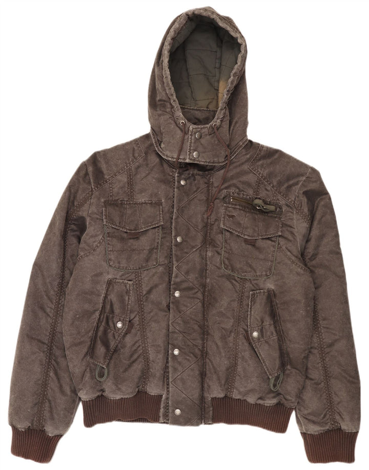 Mustang Mens Hooded Bomber Jacket UK 42 XL Brown Polyamide