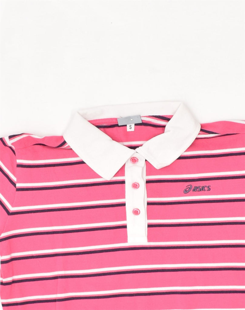 ASICS Womens Polo Shirt UK 10 Smal Pink Striped Cotton | Vintage | Thrift | Second-Hand | Used Clothing | Messina Hembry 