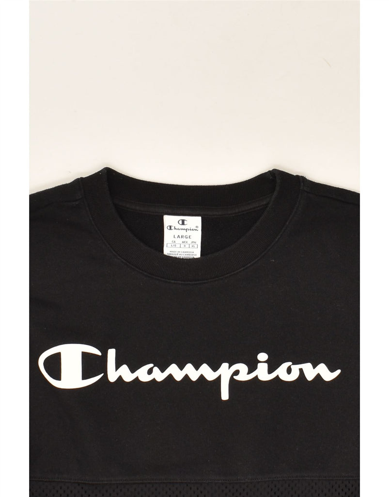 CHAMPION Womens Graphic Sweatshirt Jumper UK 16 Large Black Cotton | Vintage Champion | Thrift | Second-Hand Champion | Used Clothing | Messina Hembry 