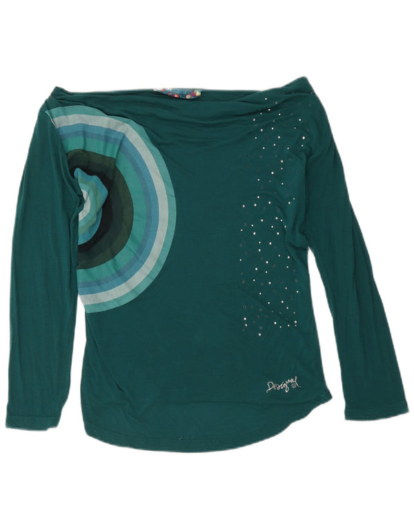 Desigual Womens Graphic Top Long Sleeve UK 8 Small Green Geometric