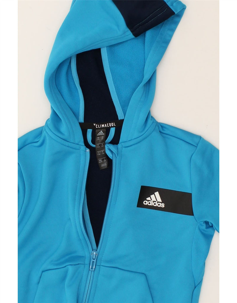 ADIDAS Girls Climacool Zip Hoodie Sweater 7-8 Years Blue Colourblock | Vintage Adidas | Thrift | Second-Hand Adidas | Used Clothing | Messina Hembry 
