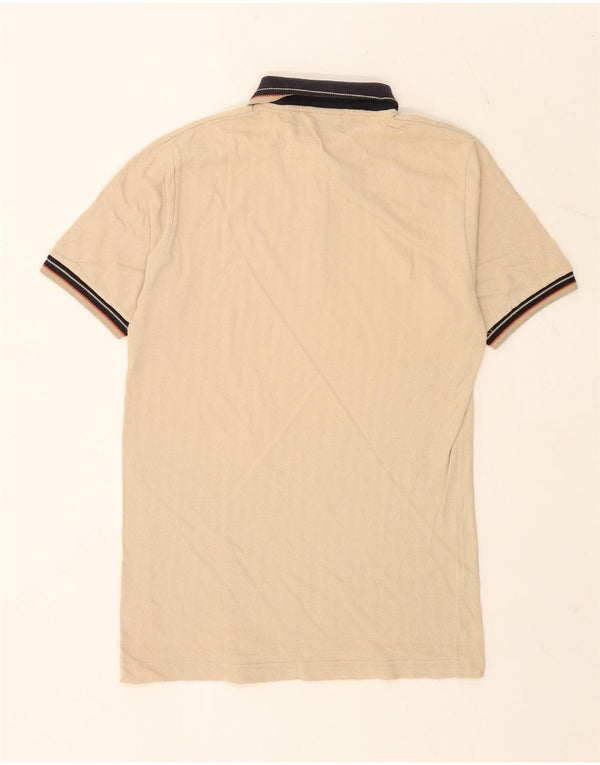 Reebok Mens Rugby Polo Shirt Small Beige Striped Cotton
