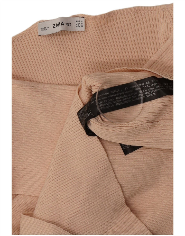 Zara Womens Long Sleeve Crop Off Shoulder Top UK 12 Medium Beige Viscose