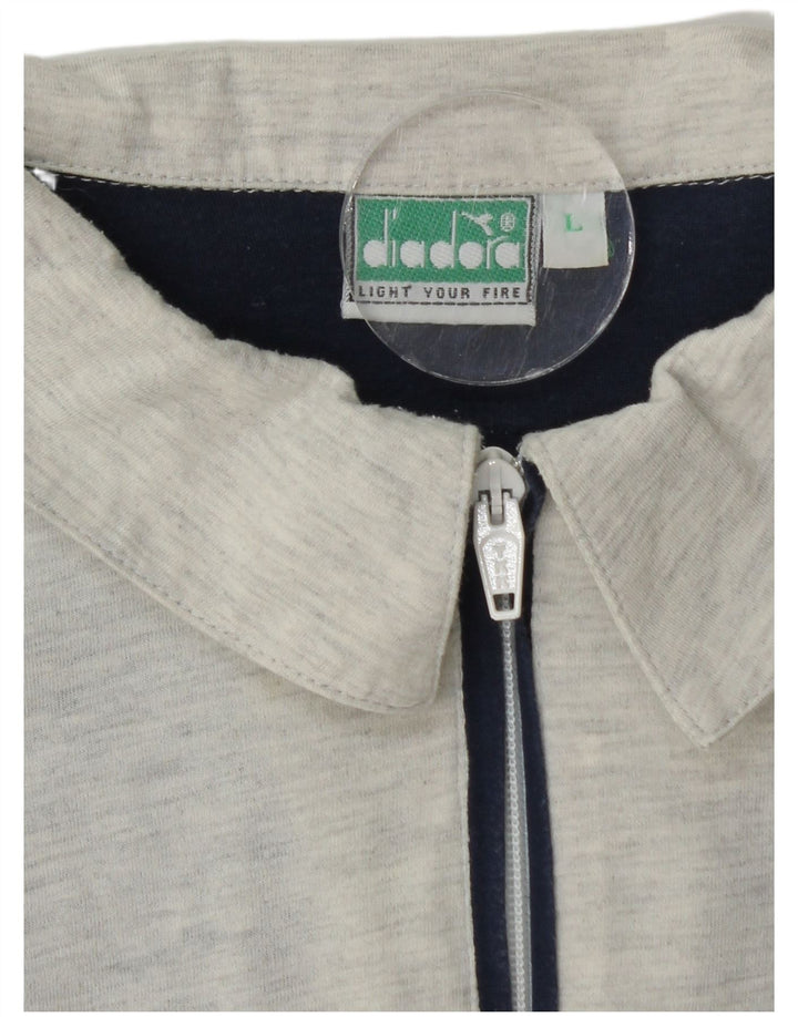 DIADORA Mens Graphic Polo Shirt Large Navy Blue Colourblock Cotton