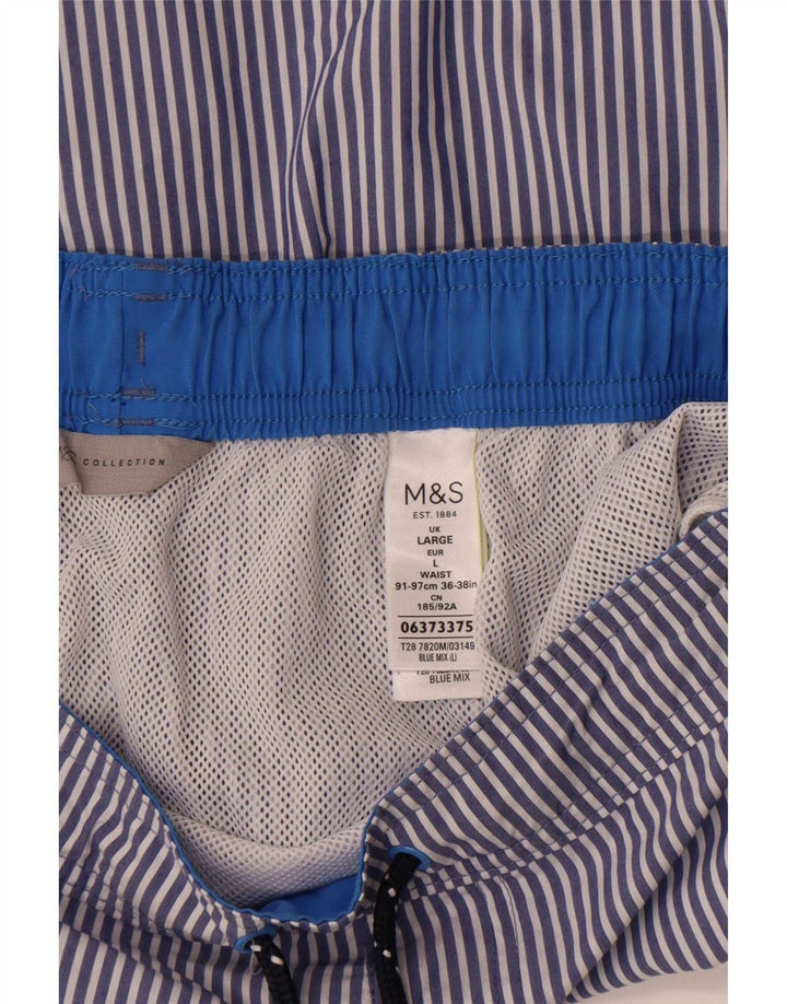 Marks & Spencer Mens Swimming Shorts Large  Blue Pinstripe Cotton