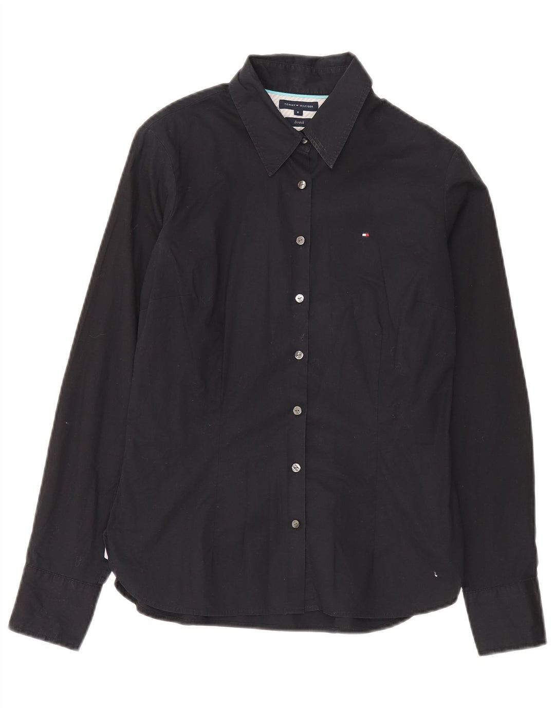 Tommy Hilfiger Womens Stretch Shirt US 8 Medium Black Cotton