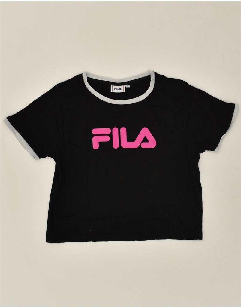 FILA Womens Crop Graphic T-Shirt Top UK 10 Small Black Cotton | Vintage Fila | Thrift | Second-Hand Fila | Used Clothing | Messina Hembry 