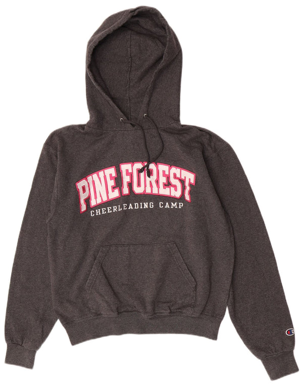 Champion Womens Graphic Oversized Hoodie Jumper UK 10 Small Grey Cotton