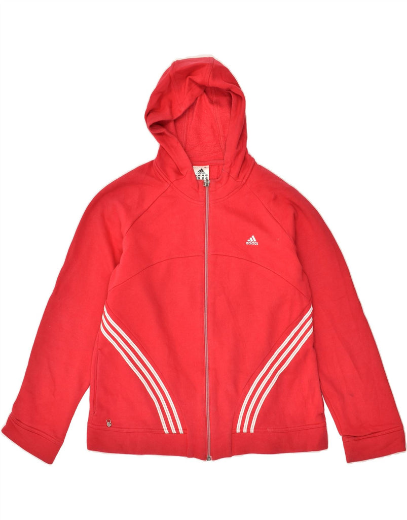 ADIDAS Womens Zip Hoodie Sweater UK 18 XL Red Cotton | Vintage Adidas | Thrift | Second-Hand Adidas | Used Clothing | Messina Hembry 