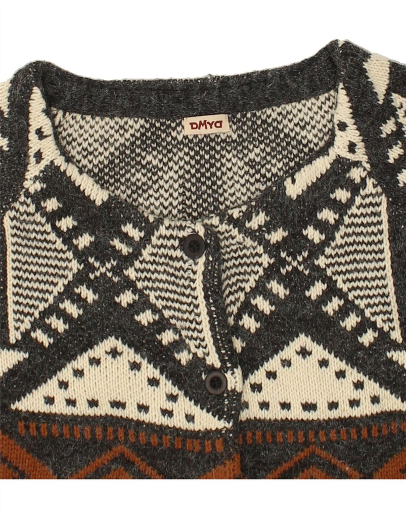 VINTAGE Womens Crop Cardigan Sweater UK 16 Large Grey Fair Isle Polyamide | Vintage Vintage | Thrift | Second-Hand Vintage | Used Clothing | Messina Hembry 