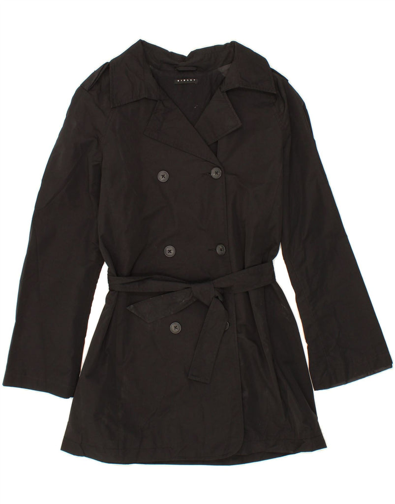 SISLEY Womens Double Breasted Trench Coat IT 46 Large Black Polyester Vintage Sisley and Second-Hand Sisley from Messina Hembry 