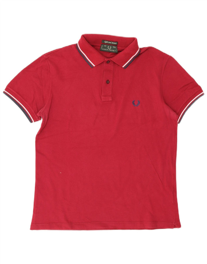 Fred Perry Mens Polo Shirt Medium Burgundy Striped Cotton