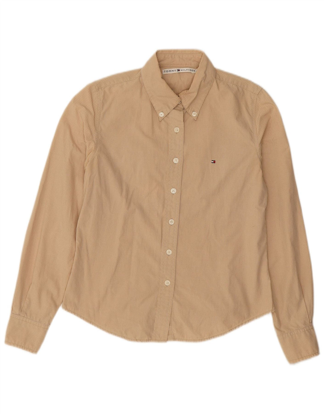 TOMMY HILFIGER Womens Shirt US 8 Medium Beige Check Cotton