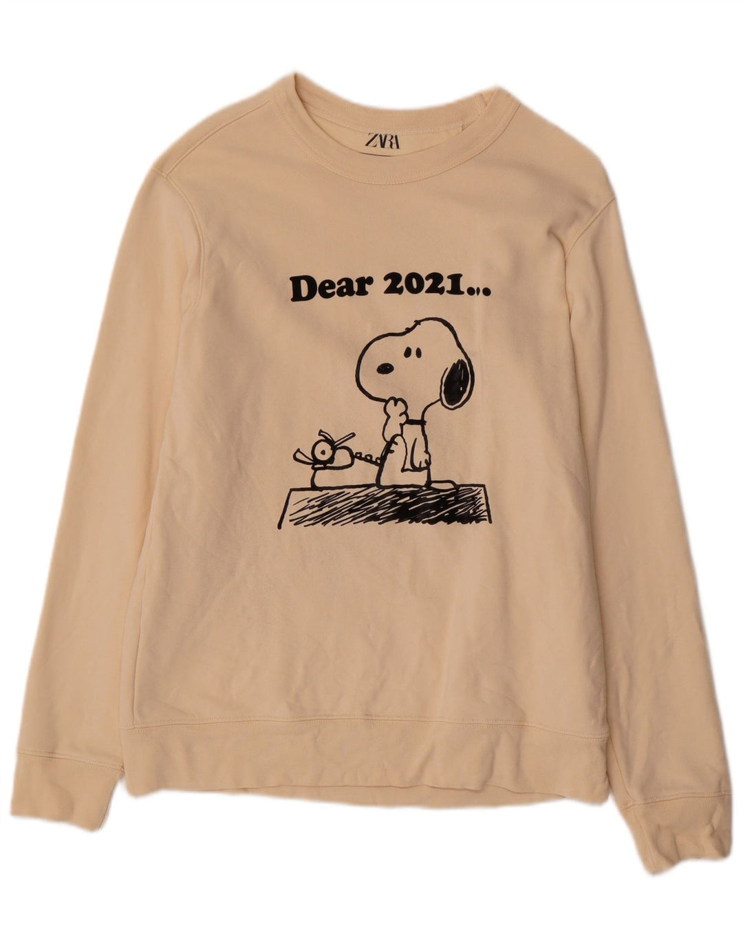 Zara Mens Peanuts Graphic Sweatshirt Jumper Medium Beige Cotton