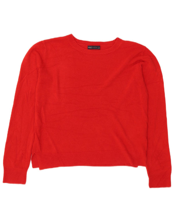 Marks & Spencer Womens Crop Crew Neck Jumper Sweater UK 12 Medium Red