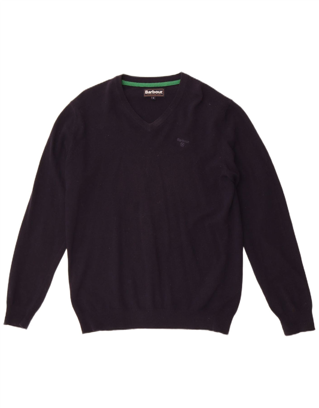 Barbour Mens V-Neck Jumper Sweater Large Navy Blue Wool