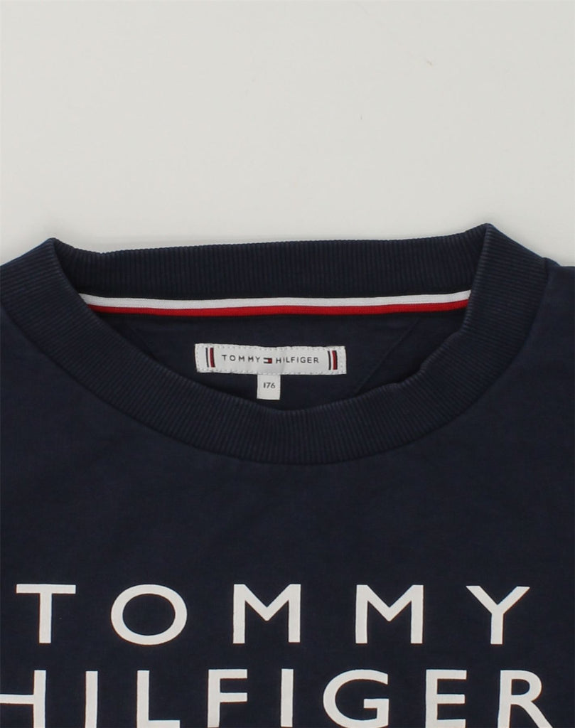 TOMMY HILFIGER Girls Graphic Sweatshirt Jumper 15-16 Years Navy Blue | Vintage Tommy Hilfiger | Thrift | Second-Hand Tommy Hilfiger | Used Clothing | Messina Hembry 