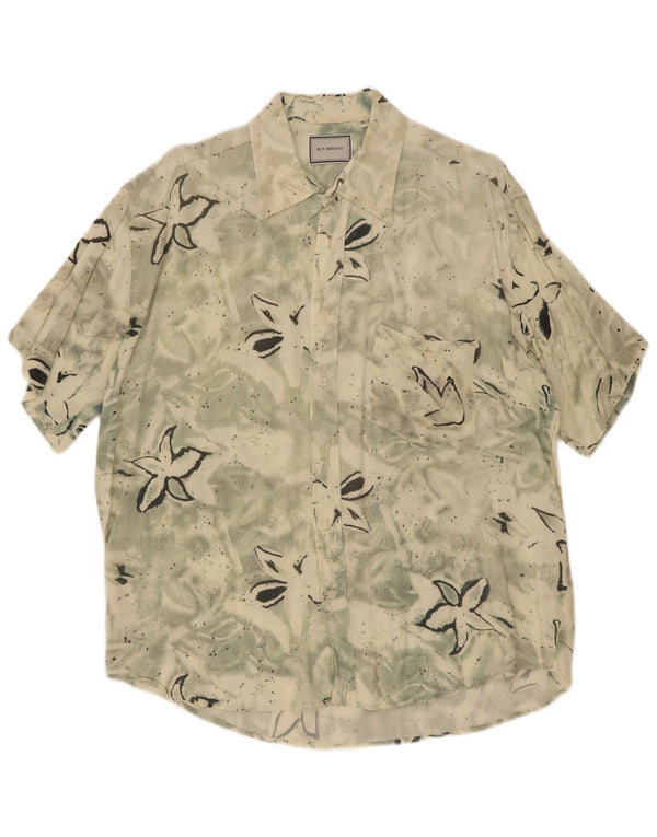Vintage Mens Short Sleeve Shirt XL Green Floral Viscose