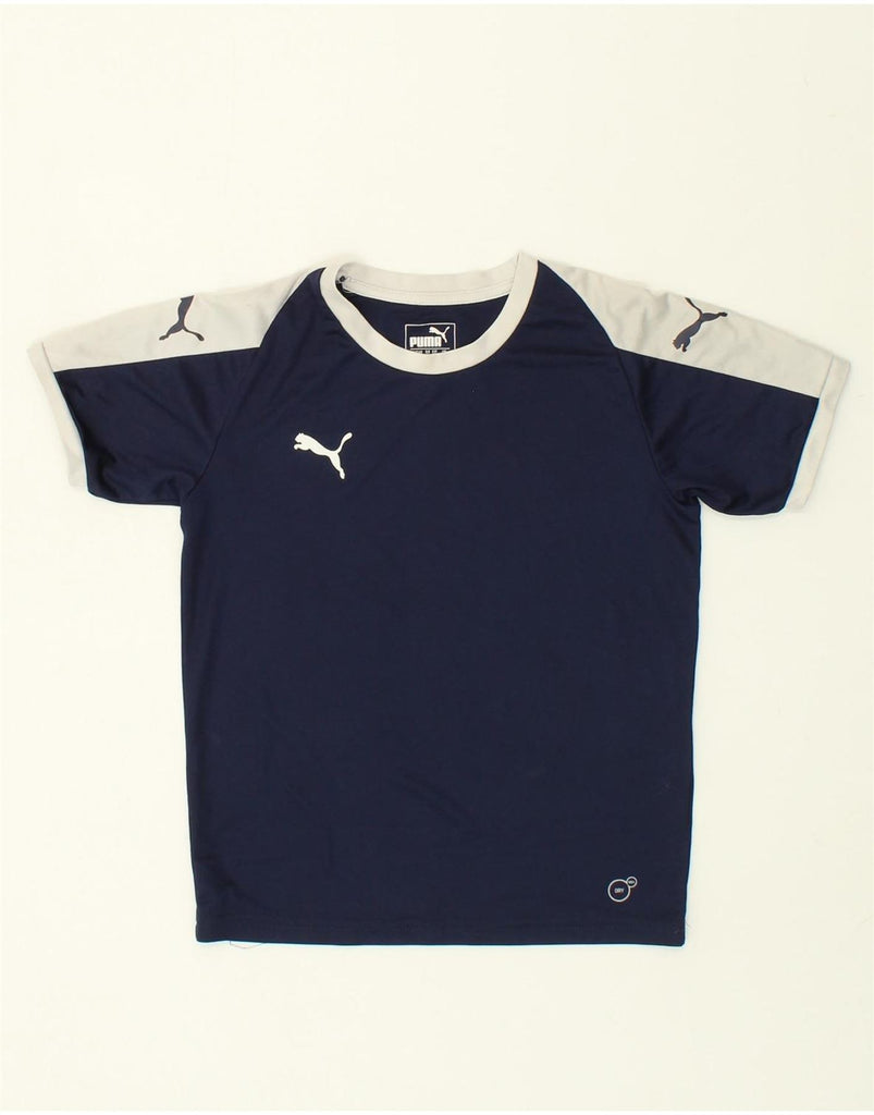 PUMA Boys Graphic T-Shirt Top 9-10 Years Navy Blue Colourblock Polyester | Vintage Puma | Thrift | Second-Hand Puma | Used Clothing | Messina Hembry 