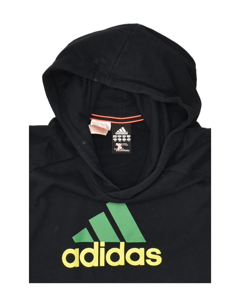 ADIDAS Boys Graphic Hoodie Jumper 15-16 Years Black Cotton | Vintage Adidas | Thrift | Second-Hand Adidas | Used Clothing | Messina Hembry 