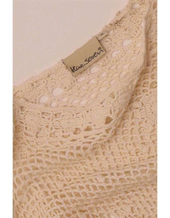 Vintage Womens Crochet Blouse Top UK 12 Medium Off White Floral