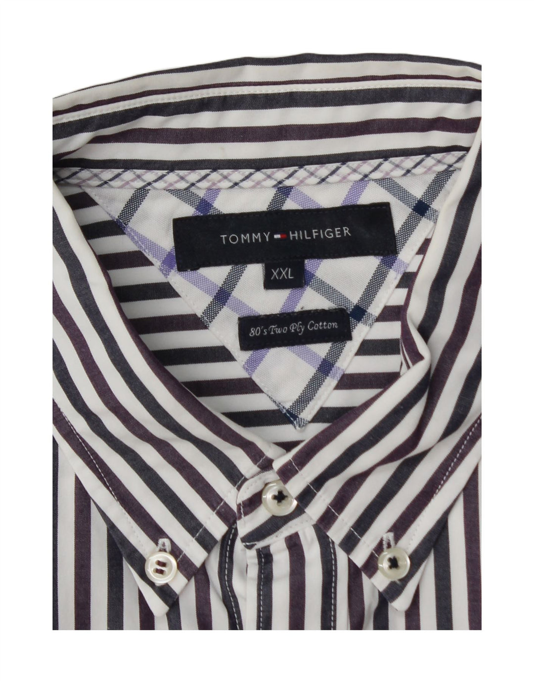 TOMMY HILFIGER Mens Shirt 2XL Blue Pinstripe Cotton