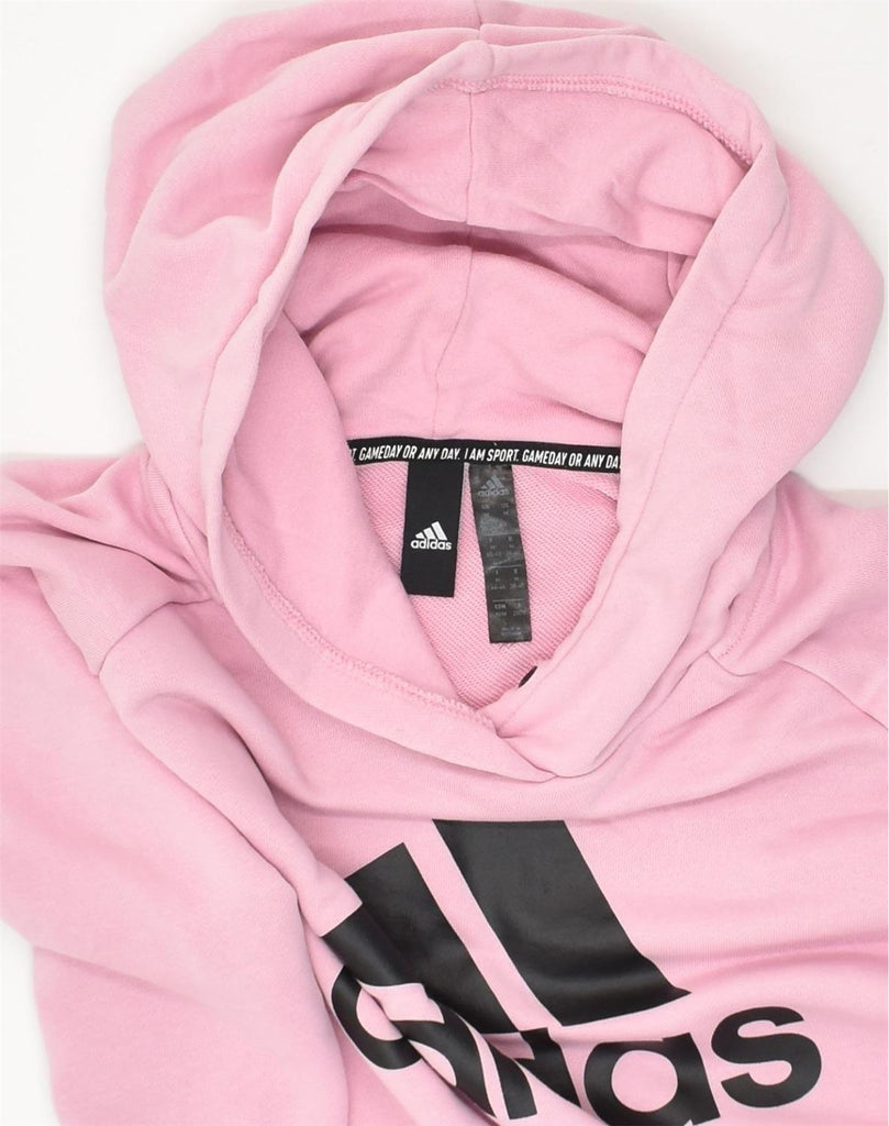 ADIDAS Womens Graphic Hoodie Jumper UK 14 Medium Pink Cotton | Vintage Adidas | Thrift | Second-Hand Adidas | Used Clothing | Messina Hembry 