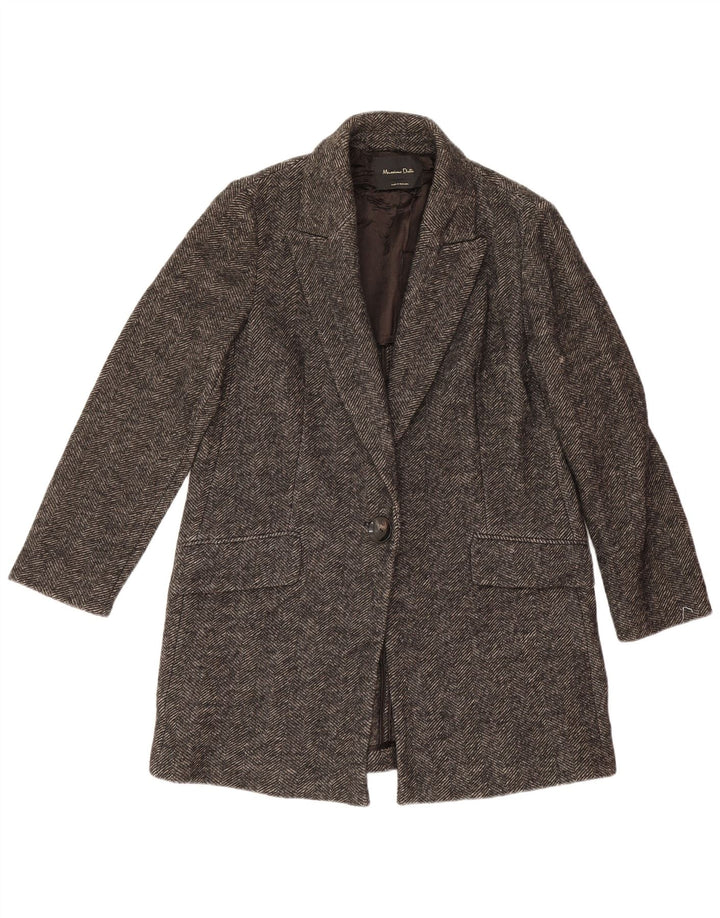 Massimo Dutti Womens 1 Button Blazer Jacket UK 14 Medium Grey Herringbone