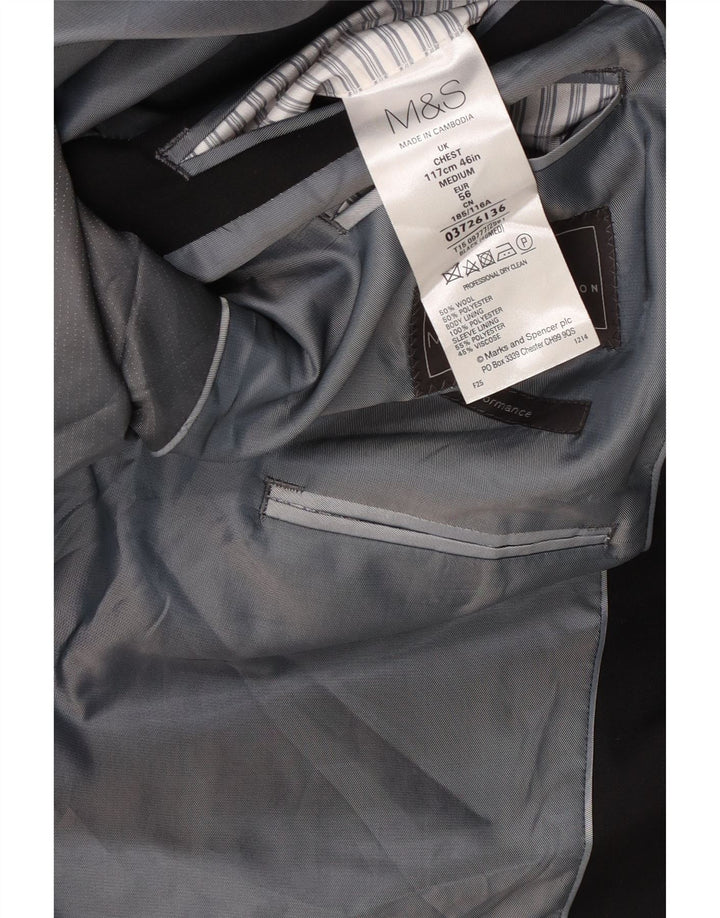 Marks & Spencer Mens 2 Button Blazer Jacket UK 46 XL Black Wool