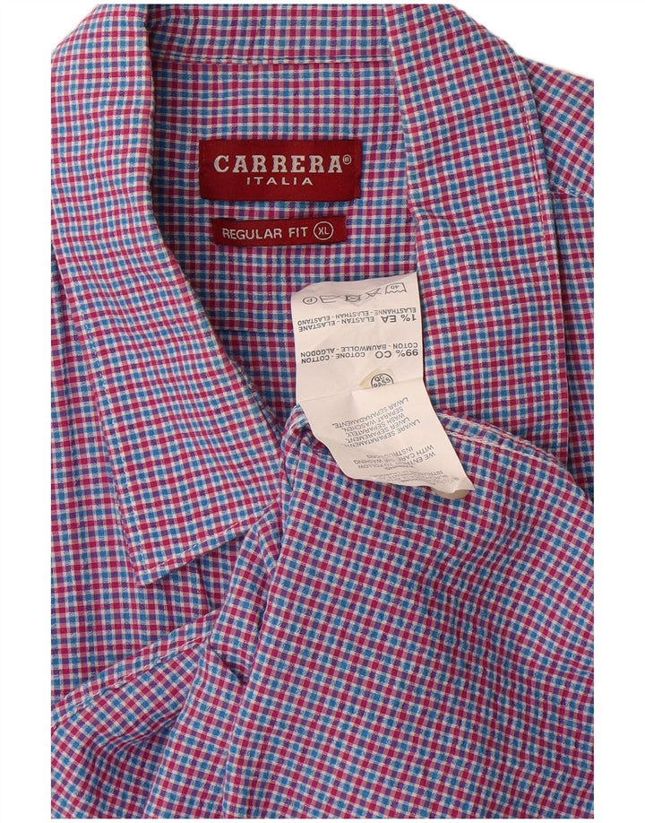 Carrera Mens Regular Fit Short Sleeve Shirt XL Red Check Cotton