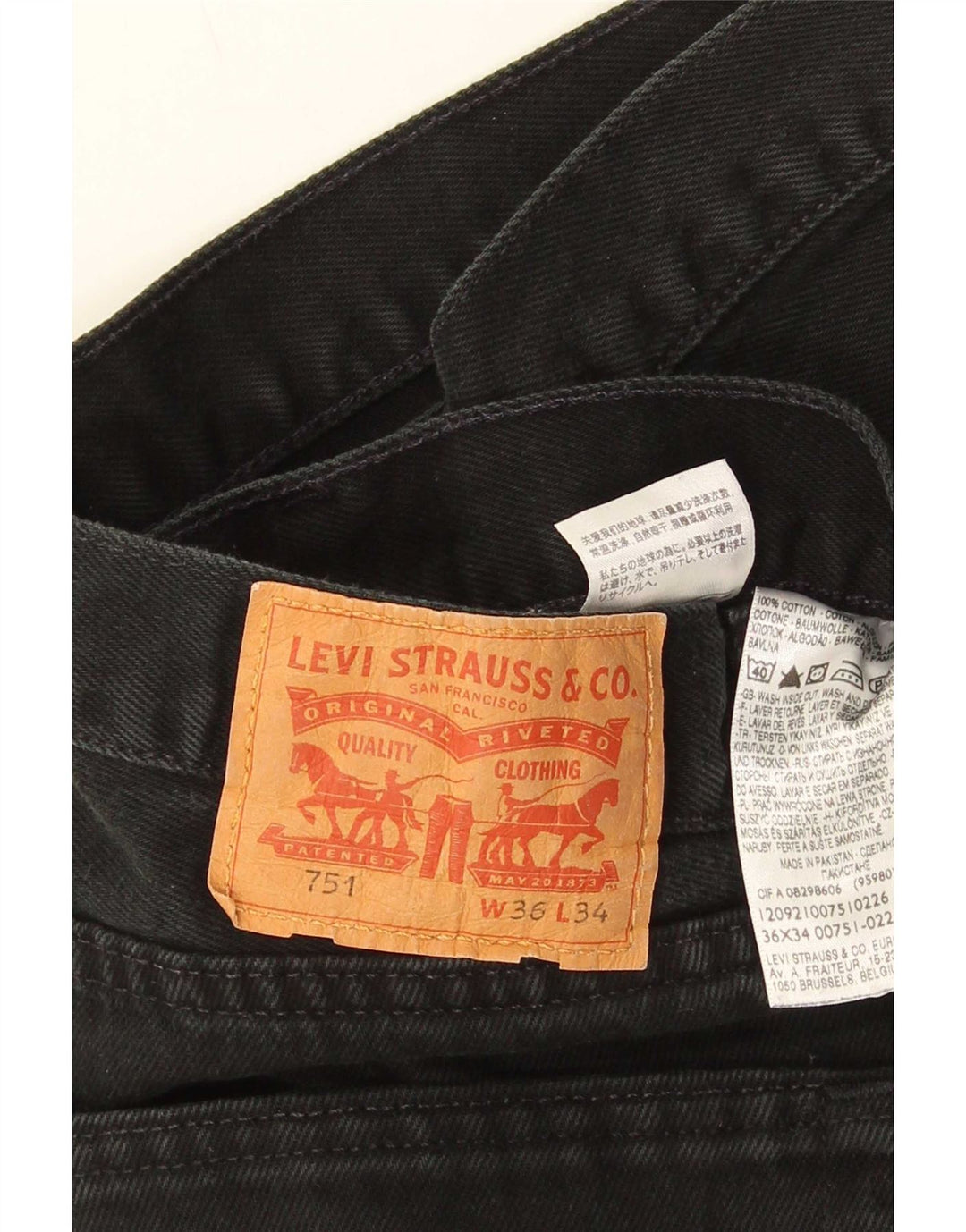 Levi's Mens 751 Straight Jeans W36 L34 Black Cotton