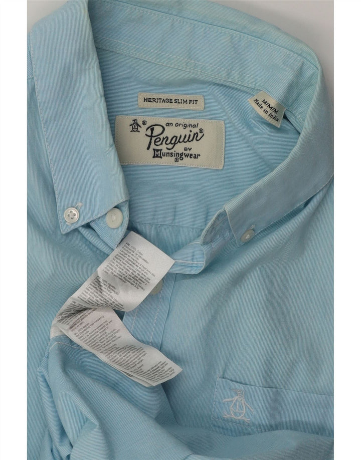 Penguin Mens Heritage Short Sleeve Slim Fit Shirt Medium Blue Pinstripe