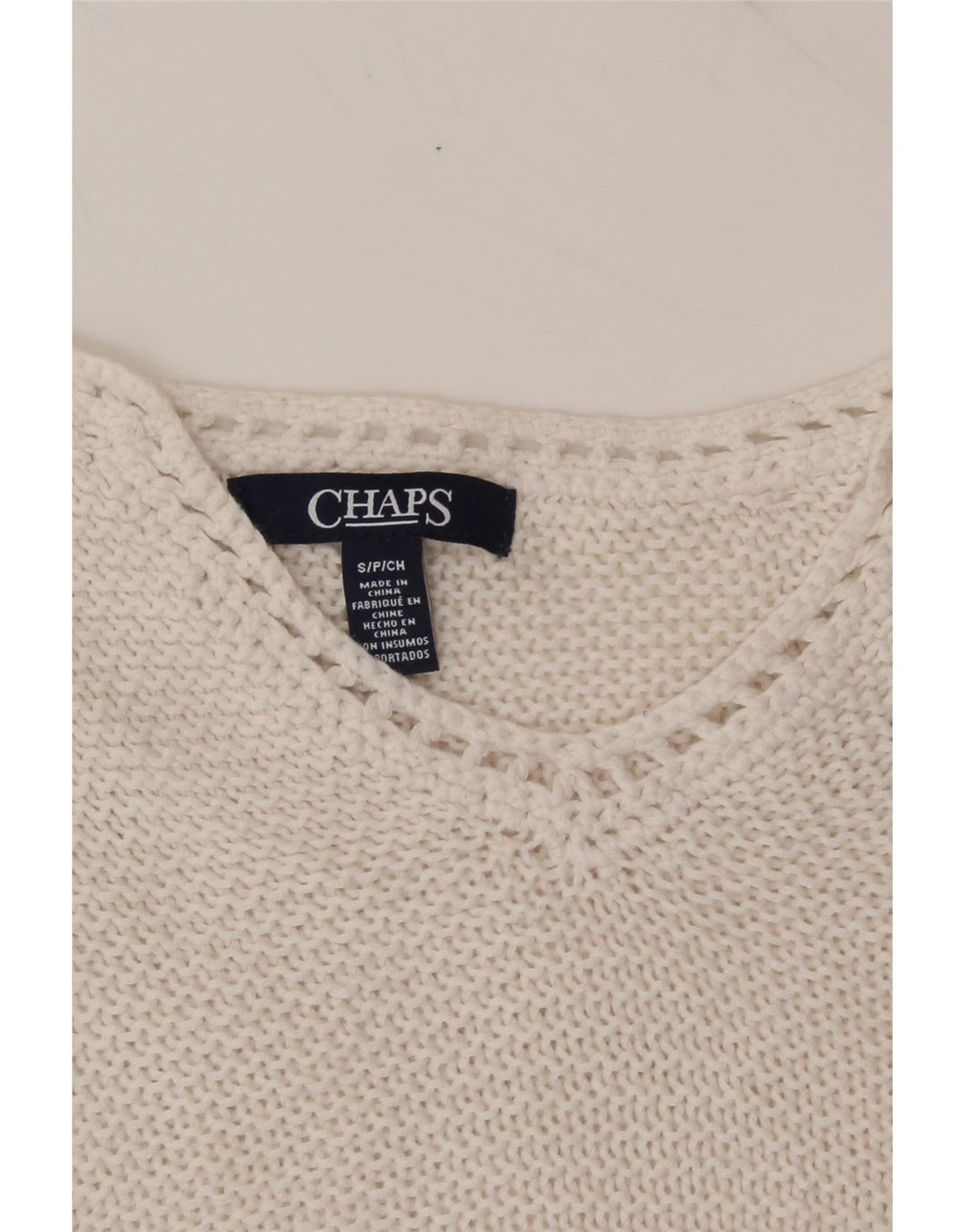 CHAPS Womens Batwing 3/4 Sleeve V-Neck Jumper Sweater UK 10 Small White Vintage Chaps and Second-Hand Chaps from Messina Hembry 