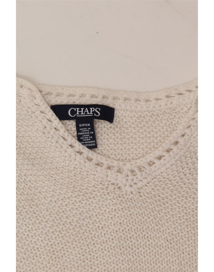 CHAPS Womens Batwing 3/4 Sleeve V-Neck Jumper Sweater UK 10 Small White Vintage Chaps and Second-Hand Chaps from Messina Hembry 