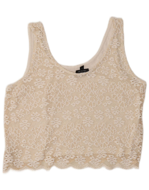 Topshop Womens Crop Lace Cami Top UK 12 Medium Off White Floral Polyester