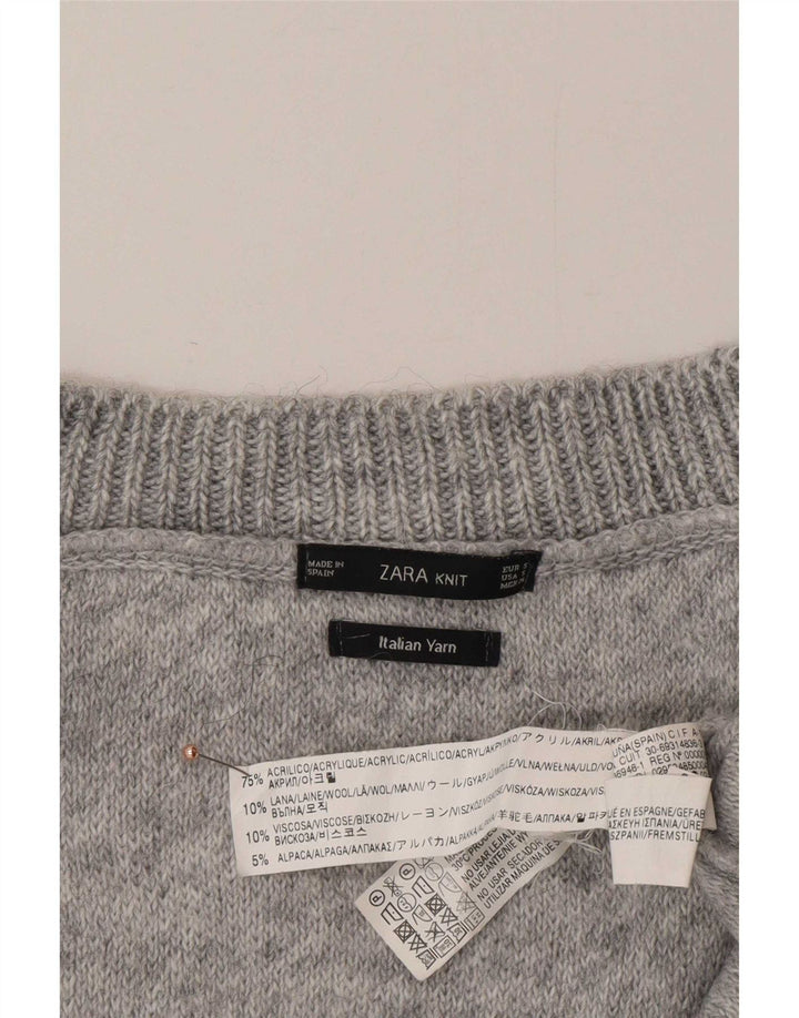 Zara Womens Asymmetric Oversized V-Neck Jumper Sweater UK 10 Small Grey