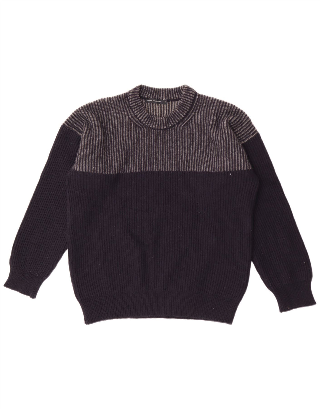 French Connection Mens Crew Neck Jumper Sweater XL Navy Blue Striped Wool