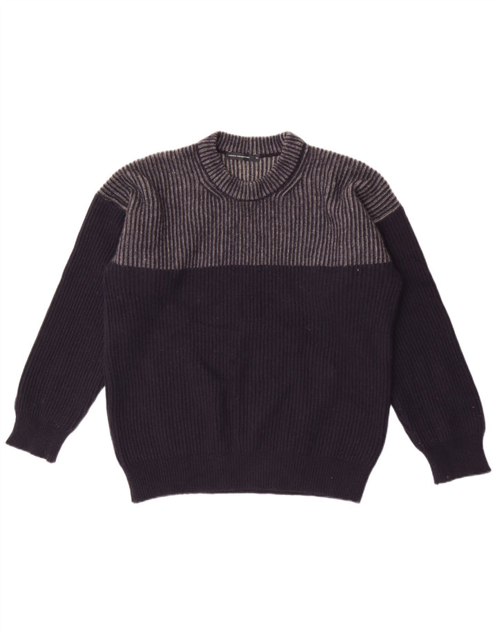 French Connection Mens Crew Neck Jumper Sweater XL Navy Blue Striped Wool
