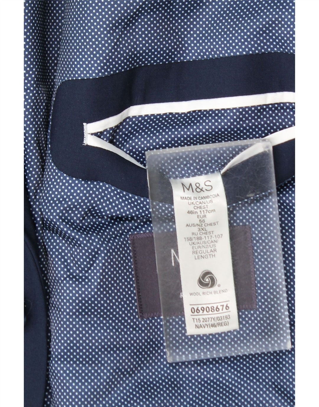 Marks & Spencer Mens 2 Button Blazer Jacket EU 56 3XL Navy Blue Wool