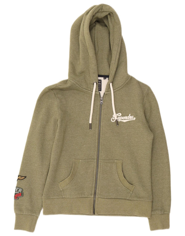 Superdry Womens Graphic Zip Hoodie Sweater UK 10 Small Khaki Cotton