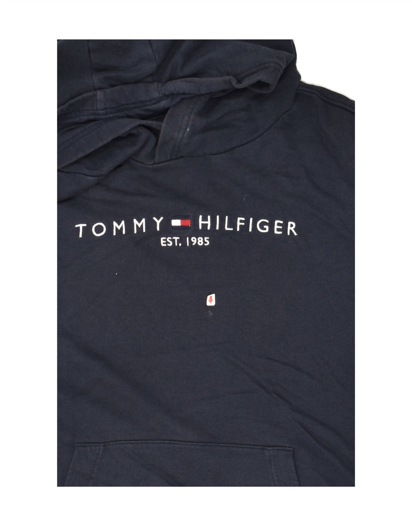 TOMMY HILFIGER Boys Graphic Hoodie Jumper 15-16 Years Navy Blue Cotton | Vintage Tommy Hilfiger | Thrift | Second-Hand Tommy Hilfiger | Used Clothing | Messina Hembry 