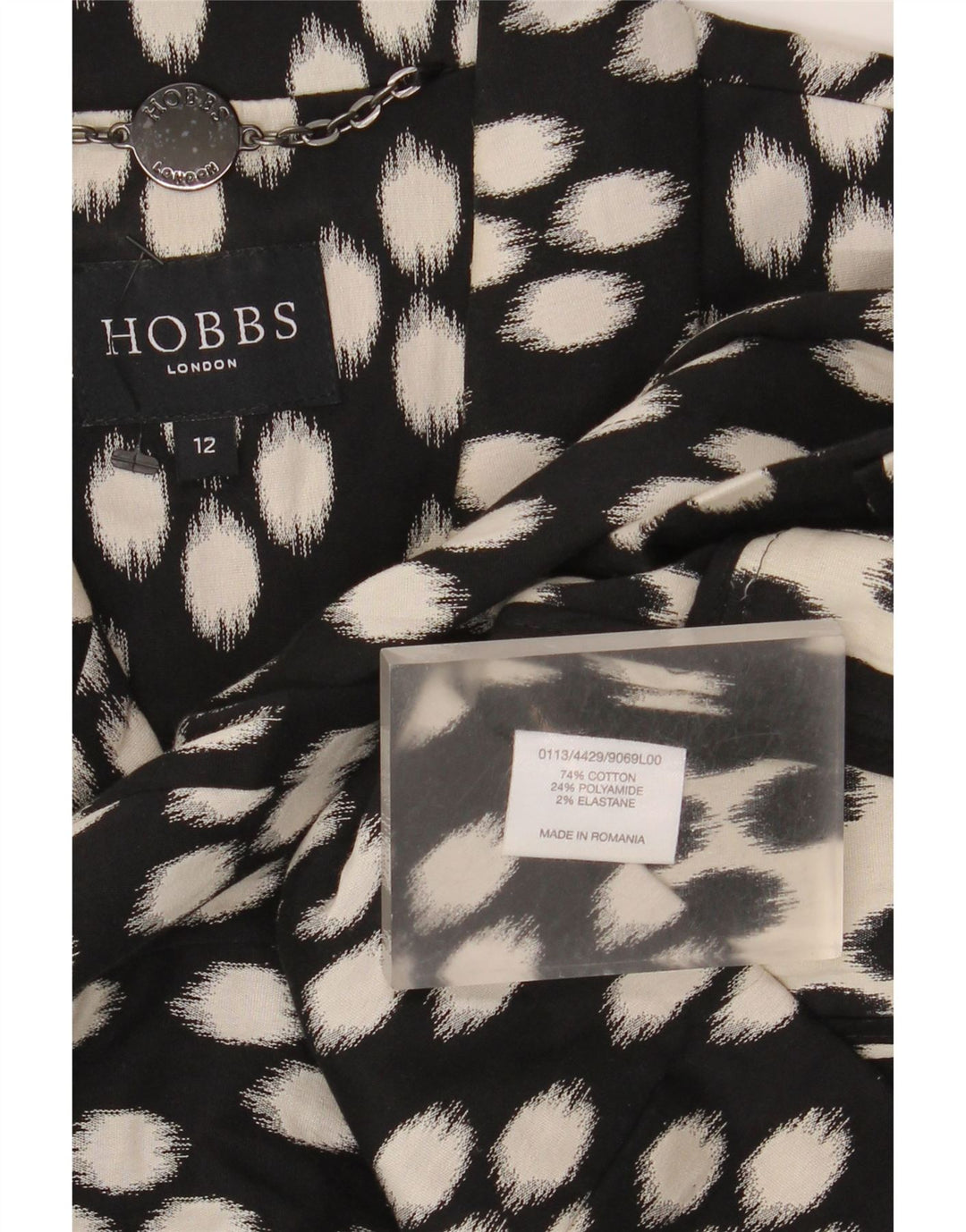 Hobbs Womens 3/4 Sleeve Open Blazer Jacket UK 12 Medium Black Spotted