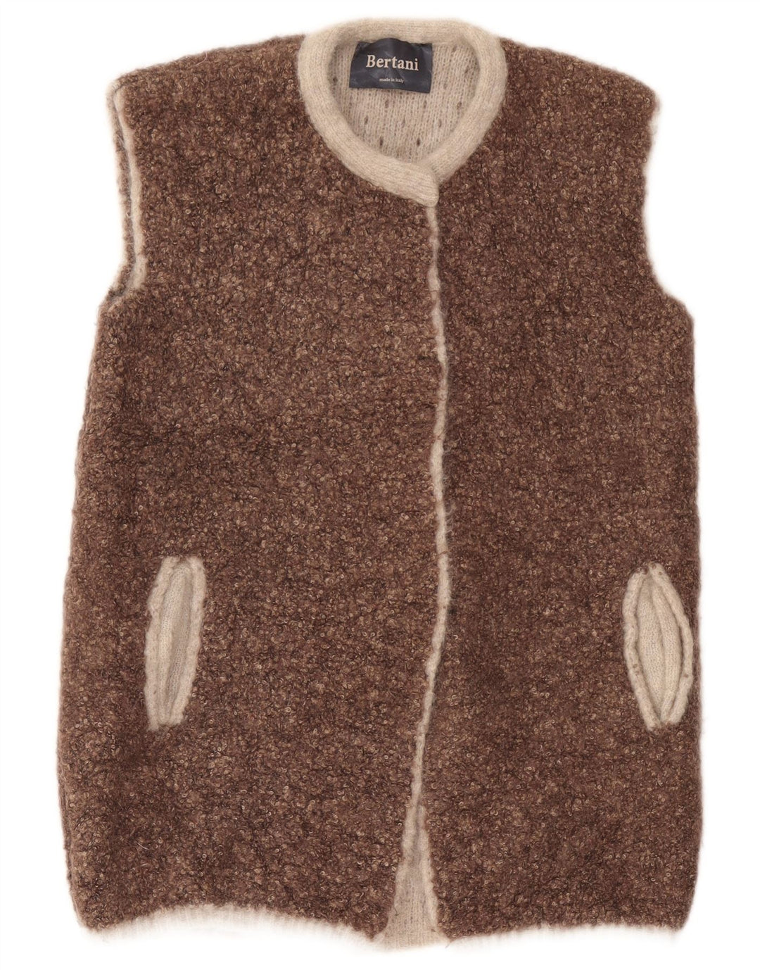 Vintage Womens Sleeveless Open Cardigan Sweater UK 14 Medium Brown