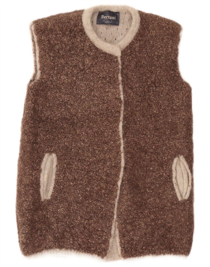 Vintage Womens Sleeveless Open Cardigan Sweater UK 14 Medium Brown