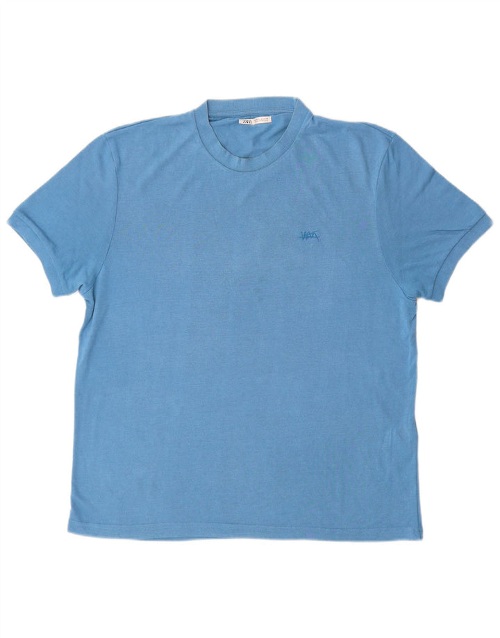 Zara Mens T-Shirt Top Medium Blue Viscose