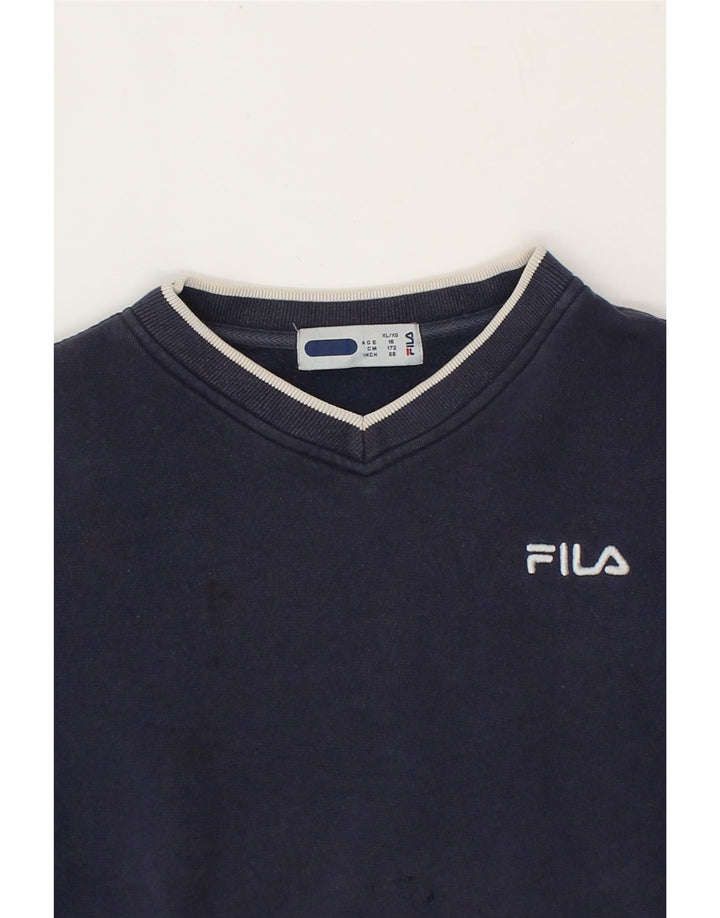 FILA Boys Sweatshirt Jumper 15-16 Years XL Navy Blue Vintage Fila and Second-Hand Fila from Messina Hembry 