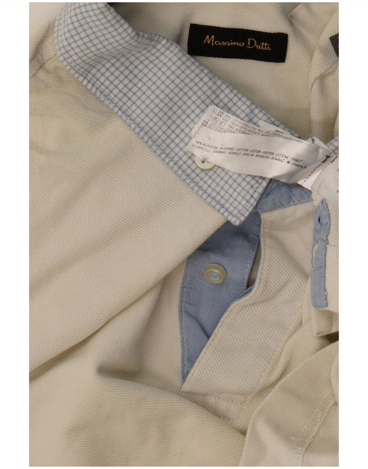 MASSIMO DUTTI Mens Polo Shirt Large Off White Cotton