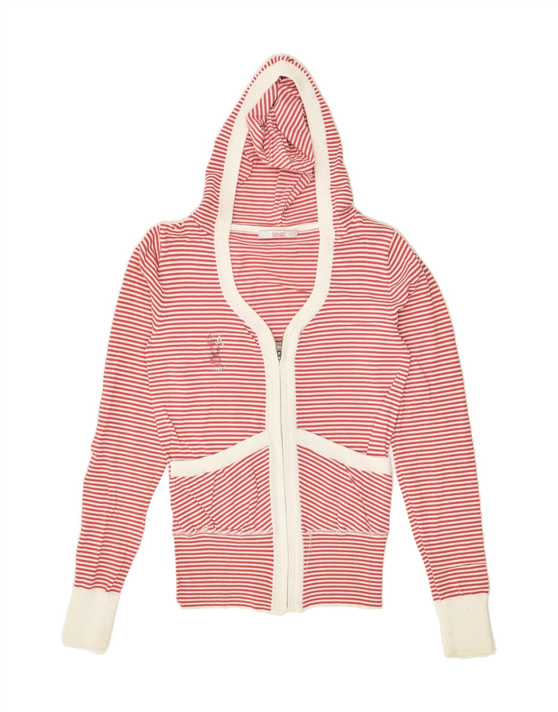 GAUDI Womens Hooded Cardigan Sweater IT 42 Medium Red Striped Viscose | Vintage Gaudi | Thrift | Second-Hand Gaudi | Used Clothing | Messina Hembry 