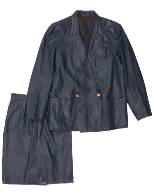 Vintage Womens Loose Fit 2 Piece Skirt Set UK 10 Small W24 Navy Blue