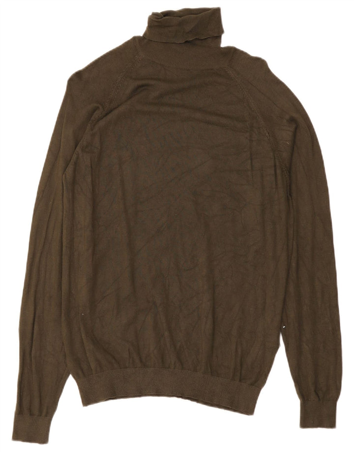 Zara Womens Roll Neck Jumper Sweater UK 14 Medium Green Viscose